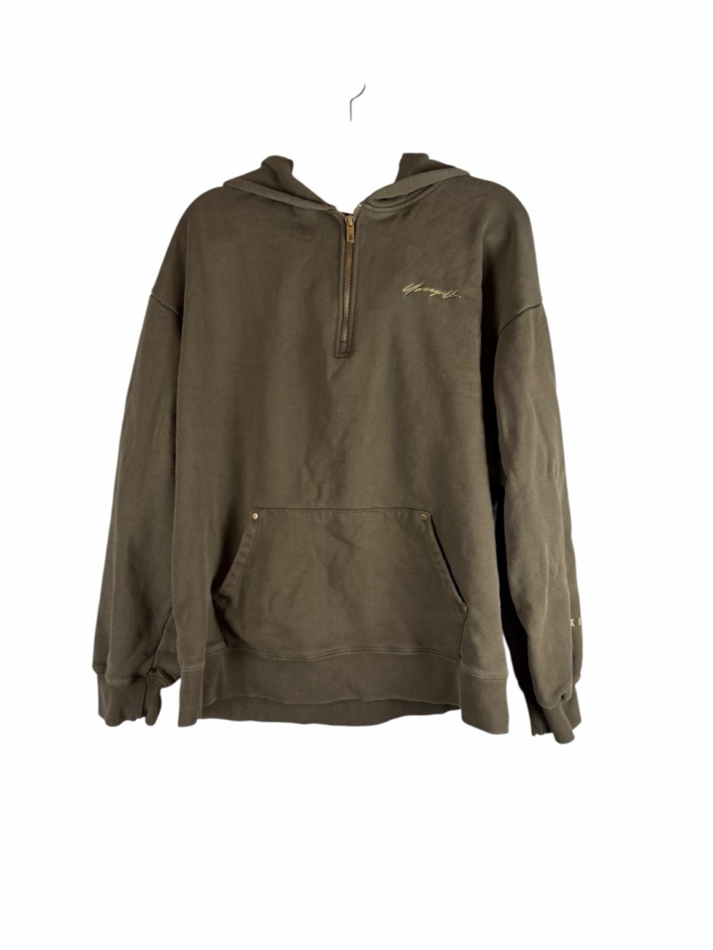 YoungLA Half Zip Hoodie Olive Green Oversized Sweatshirt XL